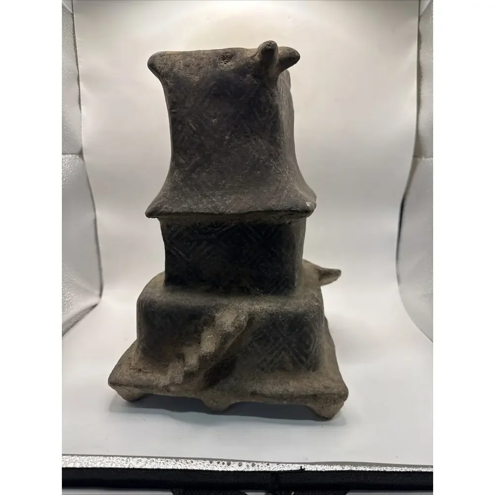 Ancient Nayarti Terracotta House Model W/ People Engraved “MEX” Made In Mexico *